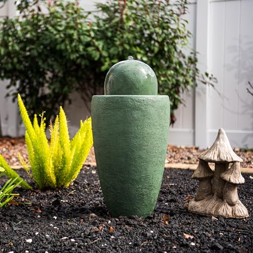 26-Inch Round Stone Sphere Water Fountain with LED Lights for Garden Patio