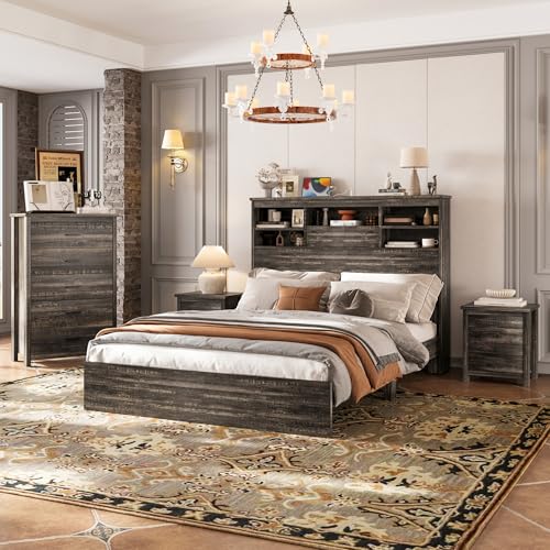 4-Piece Queen Bedroom Furniture Set with Storage Bed, Dresser & Nightstands