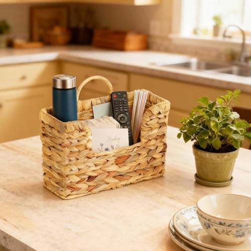 Woven Water Hyacinth Hanging Magazine Holder - Farmhouse Wall Organizer