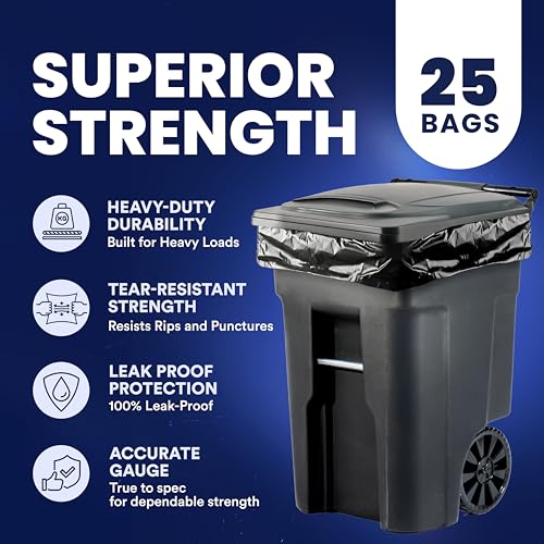 95-96 Gallon Heavy-Duty Trash Bags - 1.5 Mil Black Garbage Can Liners (25 Pack)