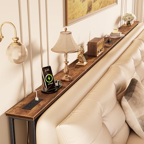 118-Inch Extra-Long Sofa Table with Power Outlets, Narrow Console Table