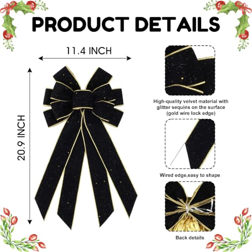 NUVCELKA Black Velvet Bow Tree Topper Large Christmas Wreath Bow 20.9in