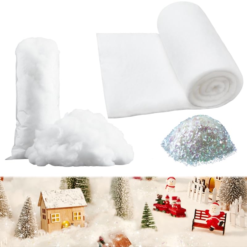 3-Piece Artificial Christmas Snow Set - 3x8ft Blanket, Fake Snow & Glitter