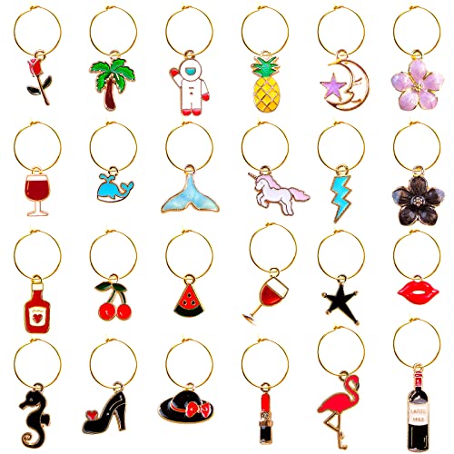 Multicolor 24 Pieces Glass Drink Charms for Wine Glasses - Holiday & Party Drink Markers