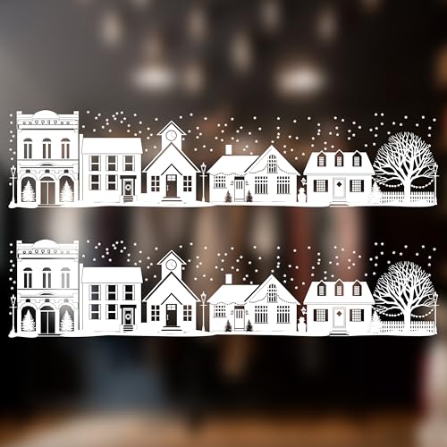 94 Inch Extra Large Christmas Village Window Clings - Reusable Holiday Scene Decals