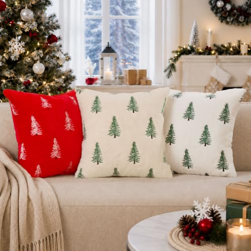 DFXSZ Christmas Pillow Covers Set of 2 18x18 Inches Green Xmas Tree Decor Beige