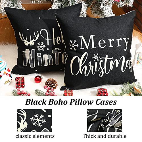 Remerry 4-Pack Christmas Pillow Covers 18 x 18 in Black White