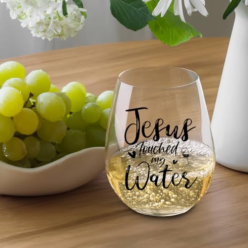 Socive Clear Jesus Touched Water Wine Glasses - Inspirational Gift for Women, Mom, Birthday & Special Occasions, 15oz
