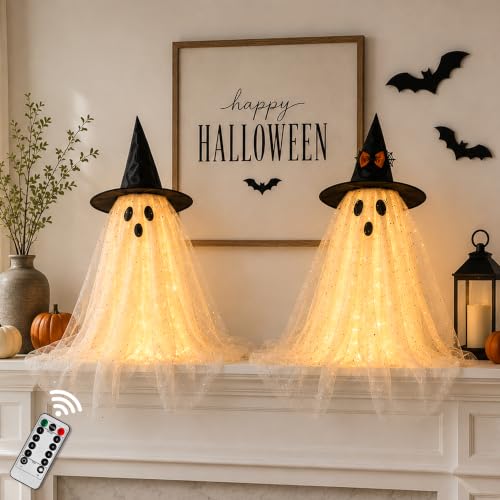 AYGXU 2Pcs Lighted Halloween Ghost Decorations with Remote String Lights