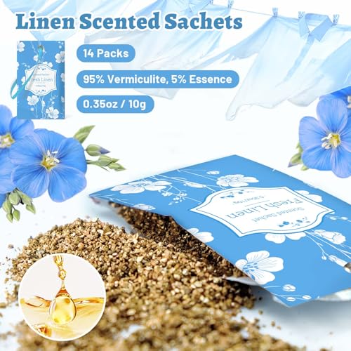Linen Scented Sachets for Drawers and Closets - 14-Pack Air Freshener