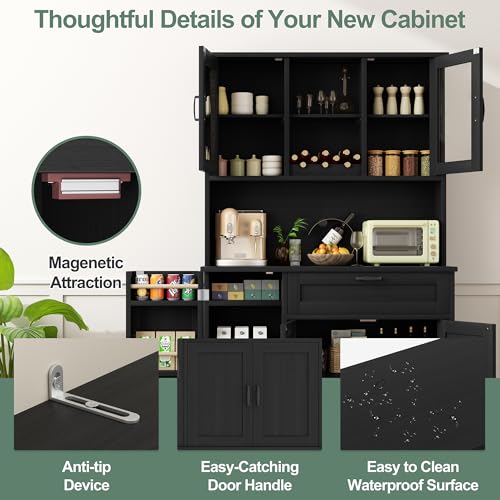 68-inch Kitchen Pantry Cabinet with Microwave Stand and Wine Rack