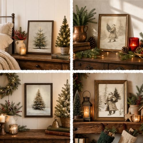 Yhliua Vintage Christmas Wall Art Set 8x10 Inches Unframed Holiday Prints - 10x8 Inch Variation
