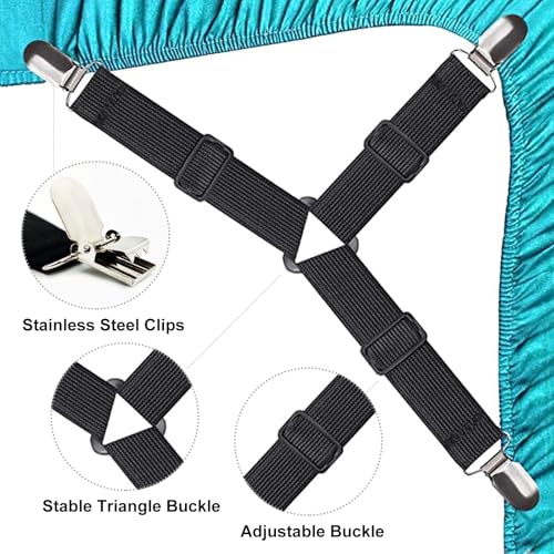 Adjustable Bed Sheet Straps - Heavy-Duty Sheet Holder Suspenders, 4-Pack