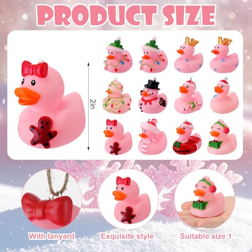 Syhood Pink Christmas Rubber Ducks Hanging Ornaments - Pack of 12
