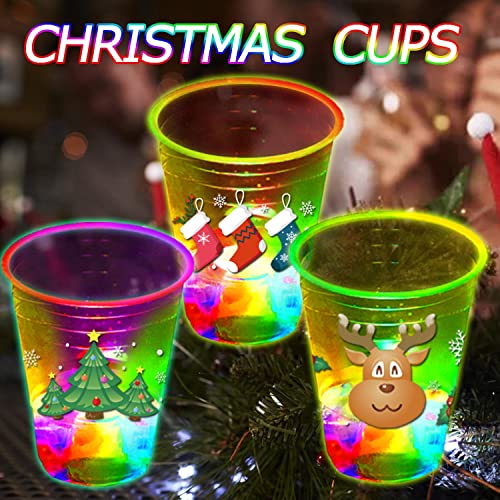 Mishunyus 24 Pack Glow Christmas Party Cups with LED Lights & Stickers