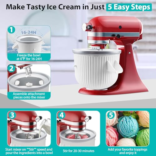 Ice Cream Maker Freezer Bowl Attachment for 4.5Qt and Larger Stand Mixers