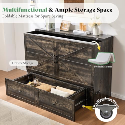 Queen Murphy Bed with 6" Memory Foam Mattress and Charging Station