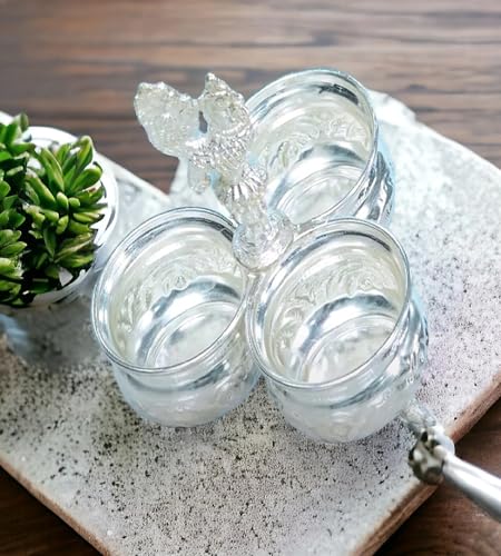 German Silver Pooja Panchwala with Peacock Handle - Kum Kum Holder for Home Temple & Festivals