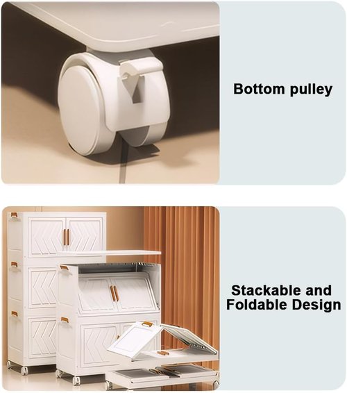 ETOYA 4-Tier Stackable Storage Bins - Collapsible Organizer with Lids & Wheels | 14.96"x10.24"x35.43" Plastic Containers for Home & Office