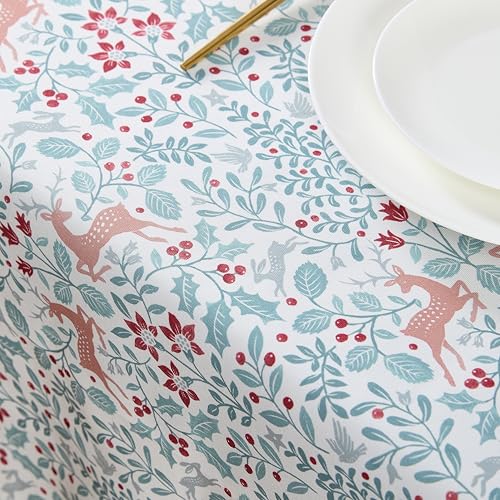 Laura Ashley Easy Care Polyester Tablecloth 70" Round Reindeer Prance