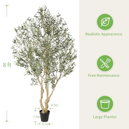 8ft Large Artificial Olive Tree with Realistic Leaves - Faux Olive Tree for Home Decor
