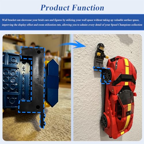12-Piece Wall Mount Display Set for Brick Car Models and Minifigures