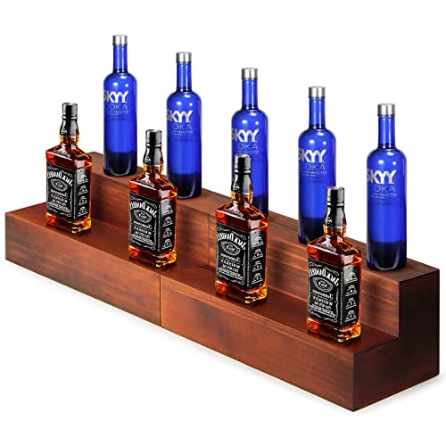 2-Tier Rustic Wood Liquor Bottle Display Shelf for Home Bar Organization