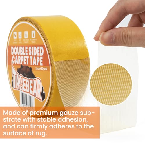 Heavy Duty Double-Sided Carpet Tape - 2 Inch x 20 Yards Rug Gripper