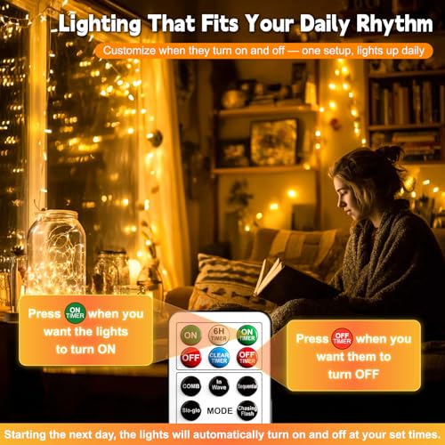 Rechargeable Fairy Lights with Remote & Timer - 6 Pack 7ft Warm White LED