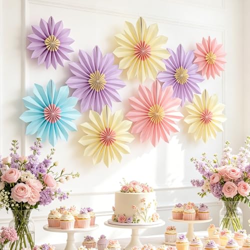 9-Piece Pastel Paper Fan Decorations for Party and Wall Backdrop