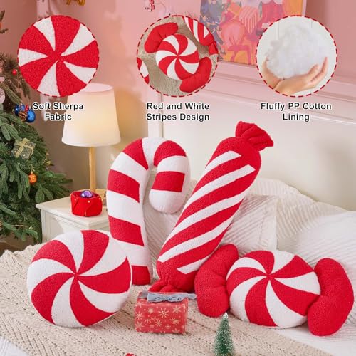 Lanpn Red Candy Pillows 4pk Set - 12x22, 12x21, 7x27, 12x13 inch Christmas Cushions