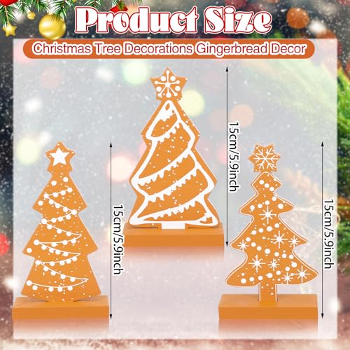Syhood Christmas Gingerbread Tree Decor - 3 Pcs Wooden Tabletop Holiday Centerpieces