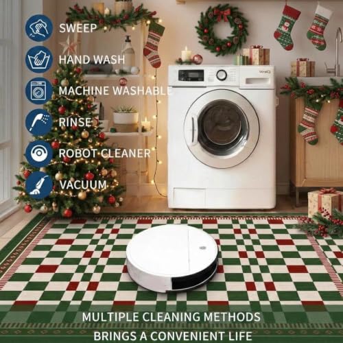 GarveeHome 9x12 Christmas Checkered Rug - Festive Red & Green Holiday Decor, Non-Slip, Machine Washable, for Living Room, Carnival Variation