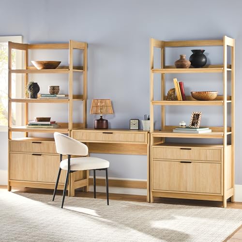 3-Piece Transitional Writing Desk and Bookcase Set in Coastal Oak