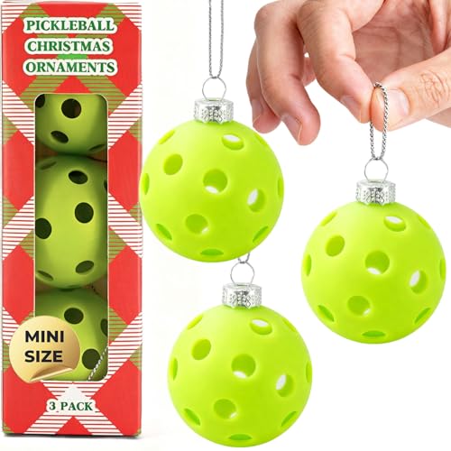 Dwat an 3-Pack Mini Pickleball Ornaments – Green Christmas Tree Decorations (Green-3 Pack)