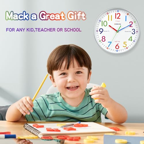 8-Inch Kids Learning Wall Clock, Silent Non-Ticking Educational Time Clock