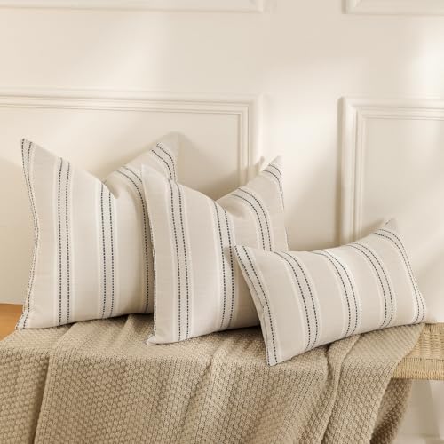 Striped Linen Throw Pillow Cover 18x18 - Farmhouse Cushion Cover, Grey