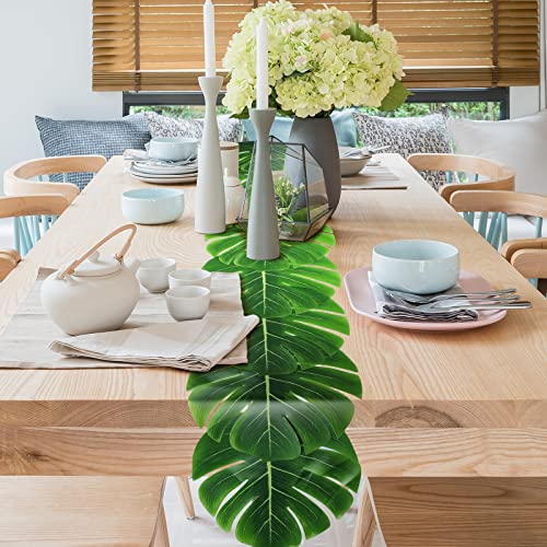 Waydress 4 Pcs Tropical Palm Leaf Table Runners 72 Inch Long - Natural Fake Leaf Decor for Party & Event