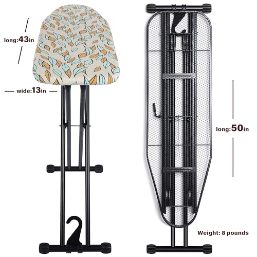 veiox Foldable Ironing Board 43x13 with Heat Resistant Cover and 7 Heights