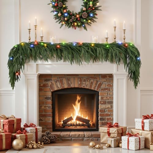 18FT Norfolk Pine Artificial Christmas Garland with Lights - Outdoor/Indoor Pre-lit, 100 Multi-Color LEDs (Alupssuc 18FT / 1)