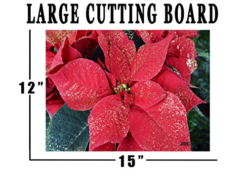 Red Poinsettia Floral Glass Cutting Board - Christmas Kitchen Decor & Gift
