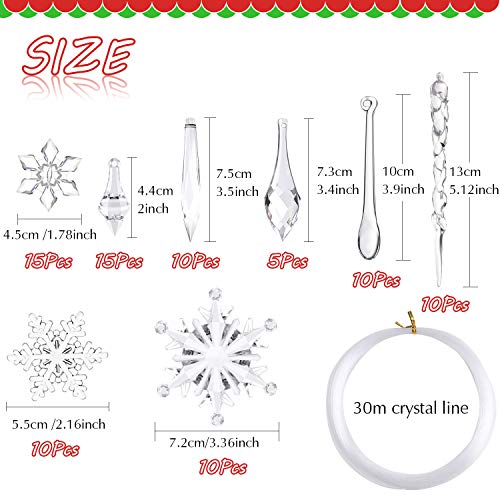 Christmas Snowflake & Icicle Decorations Set – Acrylic Holiday Ornaments with Crystal Line