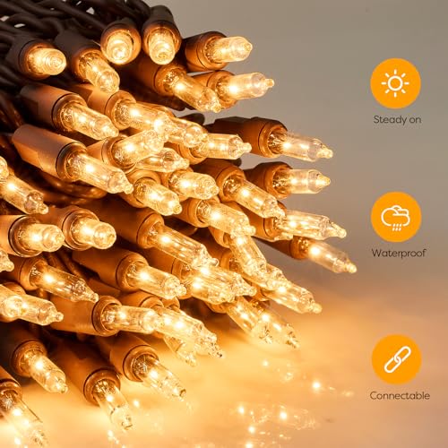Chatool 100 Count Warm Brown Christmas Lights on Brown Wire, 21ft - Connectable