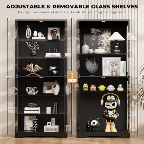 71" Tall Glass Display Cabinet with 3-Color LED Lights & Motion Sensor