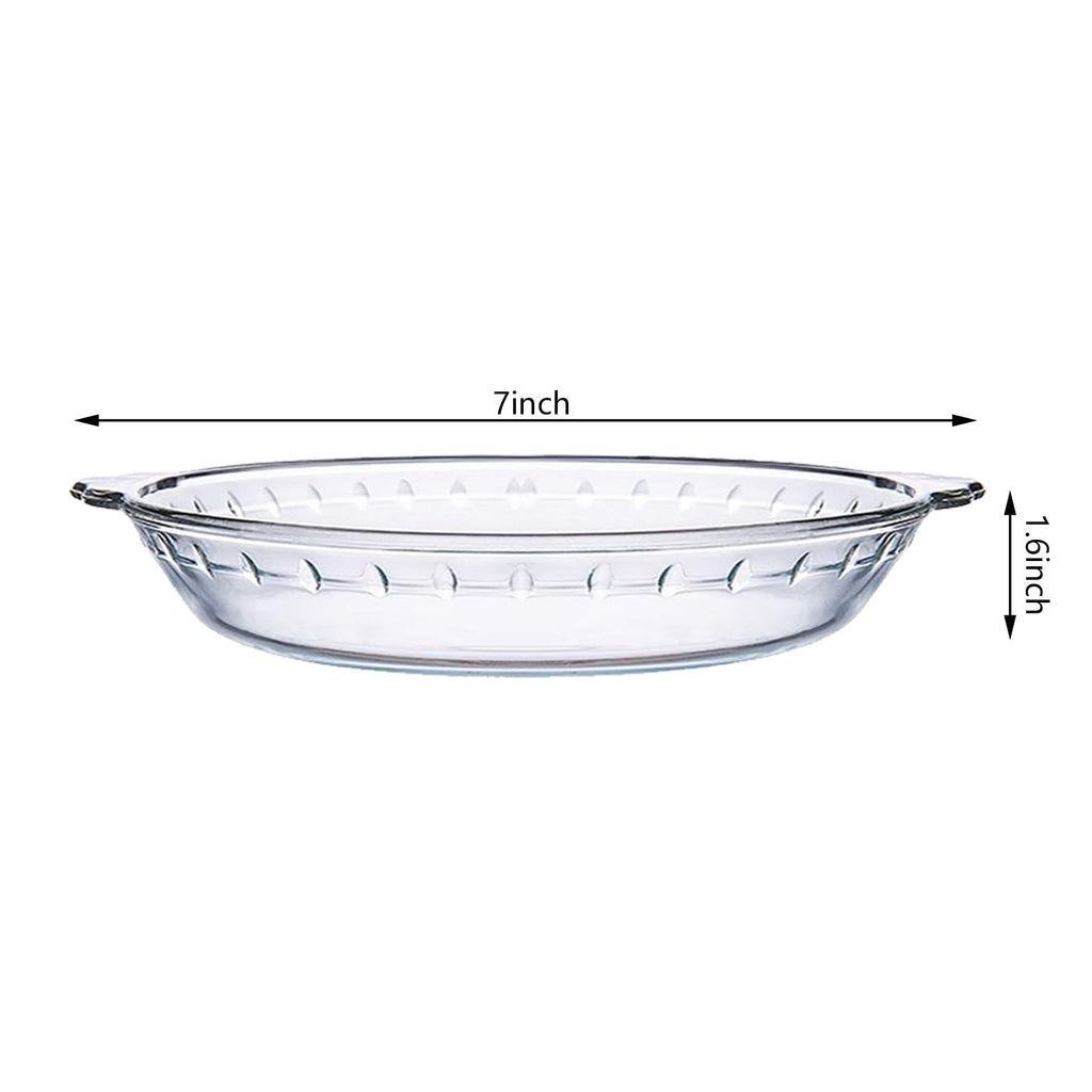 Pujito Glass Pie Plate 7" Pie Pans Pie Baking Dishes with Handles for Serving and Baking Glass Pie Dish for Snacks, Salads, Desserts (2)