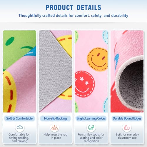 5'x7'6" Classroom Area Rug with 15 Seating Spots, Non-Slip Kids Carpet