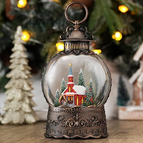 Lighted Christmas Snow Globe with Music and Timer, USB or Battery Operated