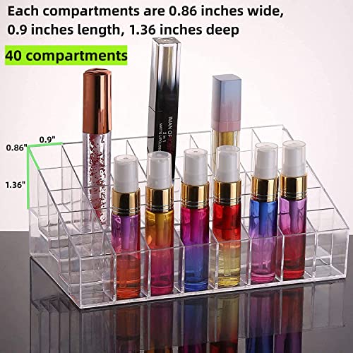 40 Slots Lipstick Organizer - Clear Acrylic Makeup Storage Case with Lip Gloss & Lipstick Holders