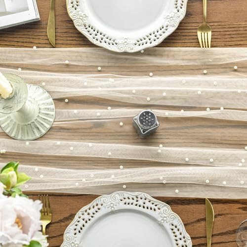 Pearl Beige Gauze Table Runner 120 Inch - Sheer Wedding & Party Decor