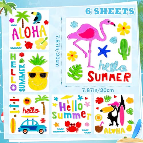 6-Pack Tropical Summer Window Clings – Reusable Gel Stickers for Glass